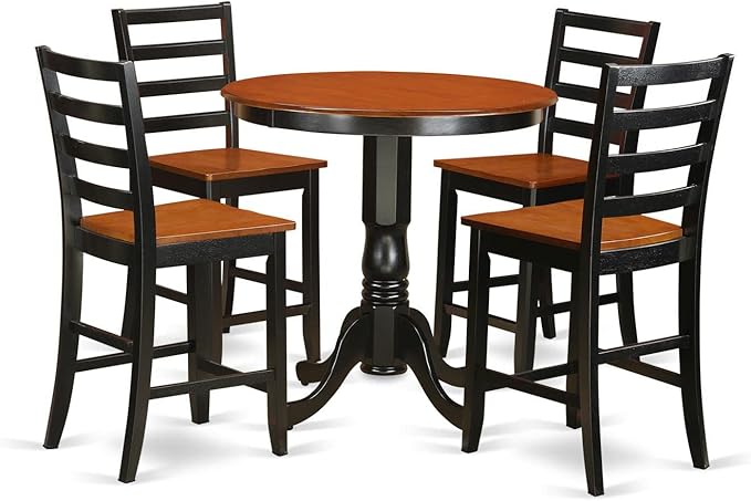 East West Furniture JAFA5-BLK-W 5 Piece Counter Height Pub Set Includes a Round Dining Table with Pedestal and 4 Kitchen Dining Chairs, 36x36 Inch, Black & Cherry - LeafyLoom