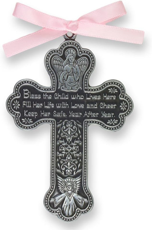 Cathedral Art CM7 Baby Girl Cross Crib Medal, 3-Inch High, Metal - LeafyLoom