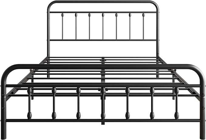 Vintage Full Size Bed Frame with Headboard and Footboard Mattress Heavy Duty Metal Platform, Steel Slat Support (Full, Black Sanded) - LeafyLoom