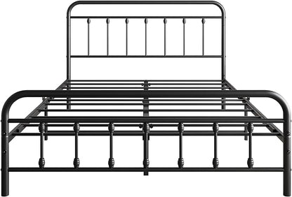 Vintage Full Size Bed Frame with Headboard and Footboard Mattress Heavy Duty Metal Platform, Steel Slat Support (Full, Black Sanded) - LeafyLoom