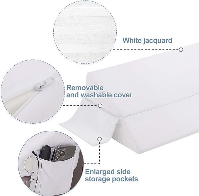 Limthe Twin Bed Wedge Pillow Stopper,Bed Gap Filler (0-7"),Headboard Pillow,Mattress Gap Cover,Adjustable Foam Wedge Pillow Fill Gap Between Headboard/Wall and Mattress, (White 39"x10"x6") - LeafyLoom