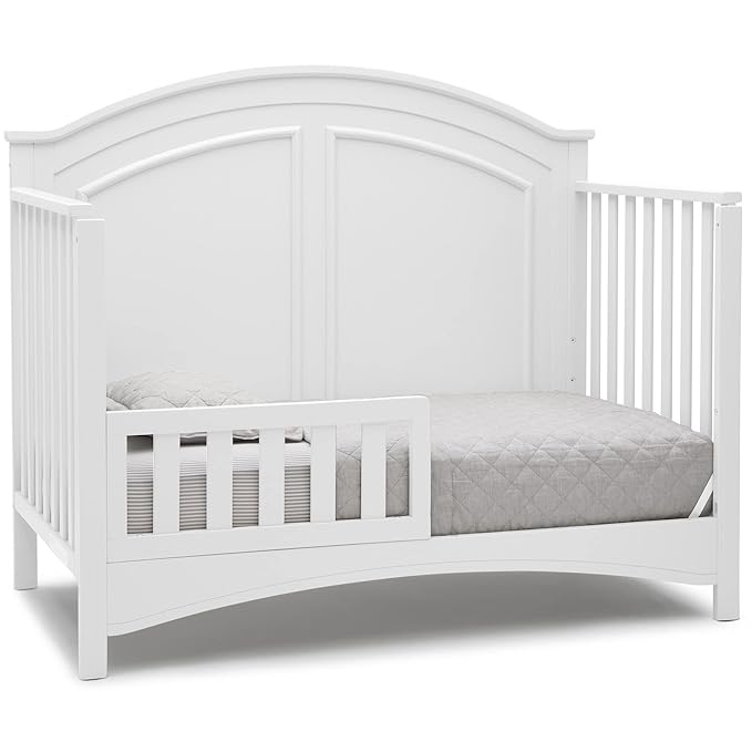 Delta Children Perry 6-in-1 Convertible Crib - Greenguard Gold Certified, Bianca White + Simmons Kids Radiant Sky Dual Sided Baby Crib Mattress and Toddler Mattress (Bundle) - LeafyLoom