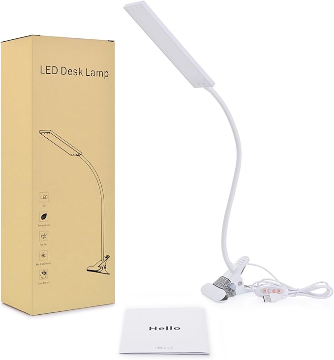 LED Desk Lamp Dimmable Eye-Caring Table Lamp Reading Light Office Light Adjustable 3 Color Modes,14 Brightness Levels, Gooseneck Flexible Clip-on Light for Studying, 5W-White - LeafyLoom