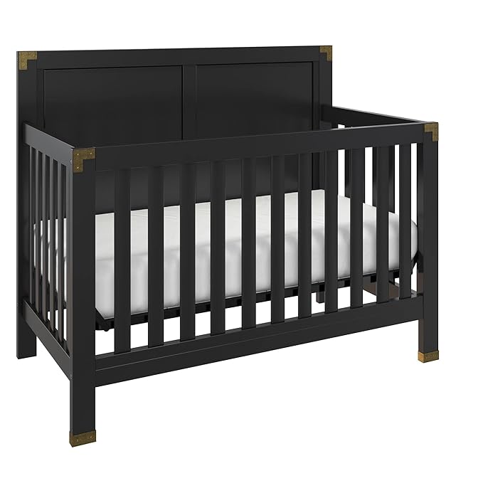 Baby Relax Miles 5-in-1 Convertible Crib, Solid Pine Wood, Black - LeafyLoom