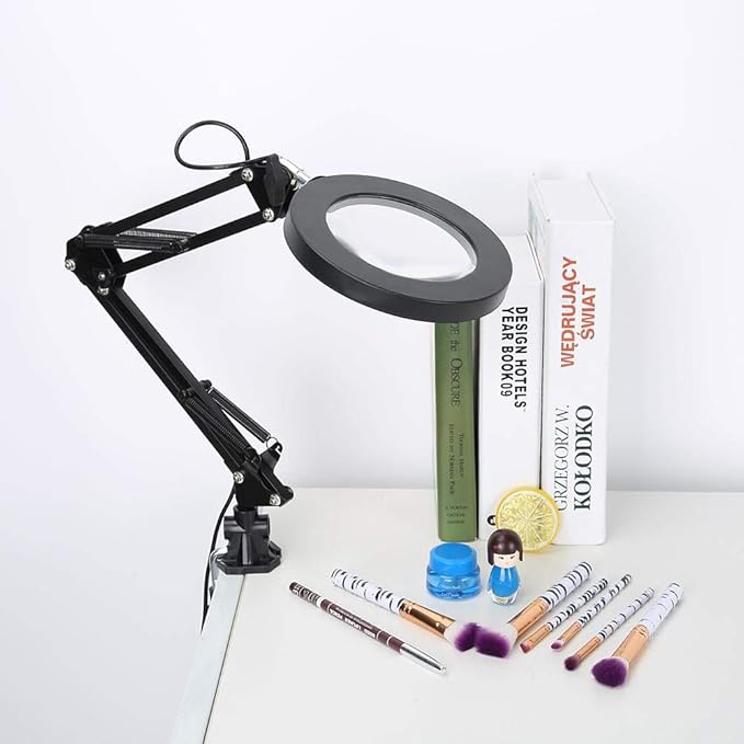 LED Magnifying Lamp with Clamp, 5X Magnifier Glass Light Lens, USB Dimmable Desk lamp for Table Craft or Workbench - LeafyLoom