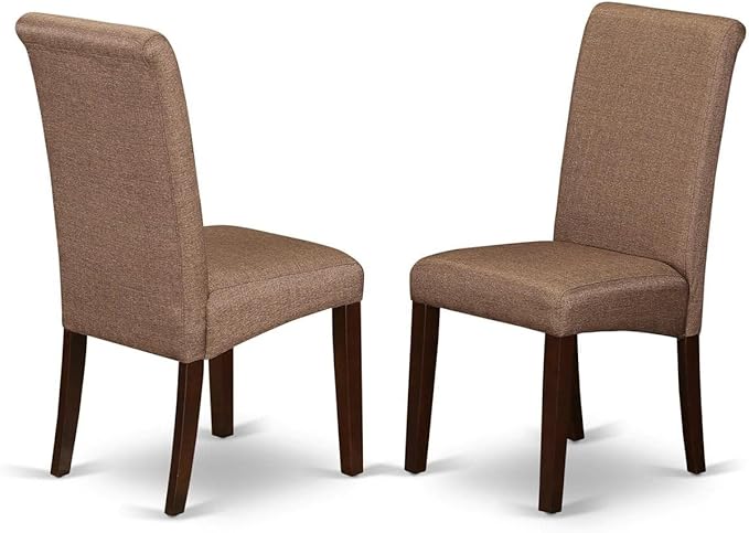 East West Furniture OXBA3-MAH-18 Oxford 3 Piece Set Contains a Square Dining Room Table and 2 Brown Linen Fabric Upholstered Chairs, 36x36 Inch - LeafyLoom