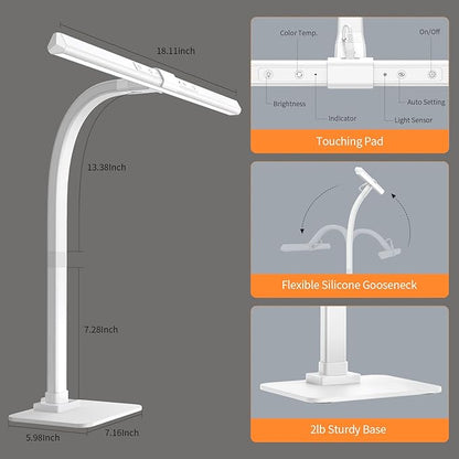 KableRika LED Desk Lamp, Architect Desk Lamps for Home Office, 12W Bright Modern Tall Table Lamp with Base, Dimmable&6 Color Modes, Auto-Dimming for Office Desk Lighting, Workbench, Monitor, Crafting - LeafyLoom