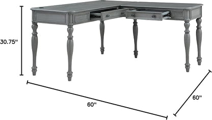 OSP Home Furnishings Country Meadows L-Shape Desk with 2 Full Drawers and Power Hub, Plantation Grey - LeafyLoom