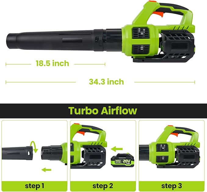 HARDELL Cordless Leaf Blower, 20V Electric Leaf Blower with 4.0Ah Battery and Charger, 280MPH/400CFM High Speed Leaf Blowers for Lawn Care, Blowing Leaves, Dust and Snow - LeafyLoom