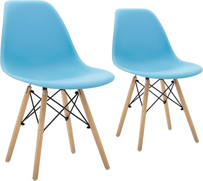 CangLong Modern Mid-Century Side Chair Dining Chair with Natural Wood Legs for Kitchen, Living, Dining Room, Set of 2, Blue - LeafyLoom