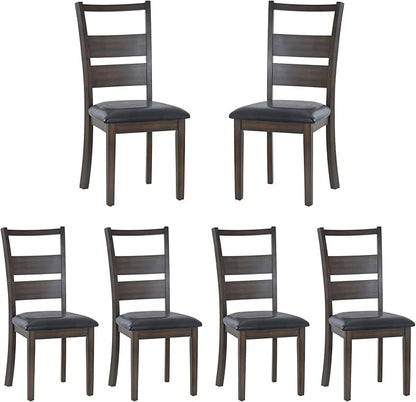 COLAMY PU Leather Dining Chairs Set of 6, Ladder High Back Dining Room Kitchen Side Chair with Adjustable Foot Pegs, Dark Brown - LeafyLoom