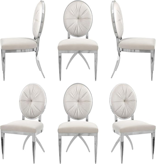 ACEDÉCOR Dining Chairs, White Velvet Dining Room Chairs with Silver Mirrored Legs, Glam White Kitchen Chairs for Dining Room, Kitchen, Living Room (Set of 6) - LeafyLoom