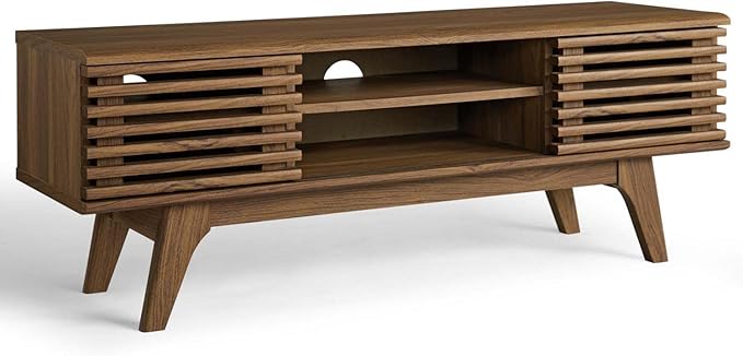 Modway Render 46" Mid-Century Modern Low Profile Media Console TV Stand, 46 Inch, Walnut - LeafyLoom