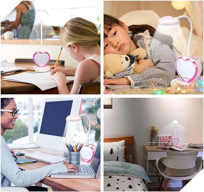 LED Desk Lamp, Cute Pink Desk Lamp with USB Charging Port/Pen Holder and Phone Stand, Touch Control Reading Lamp with 2 Color Modes,Eye-Caring Study Table Lamp for Kids Girls College Dorm Bedroom - LeafyLoom