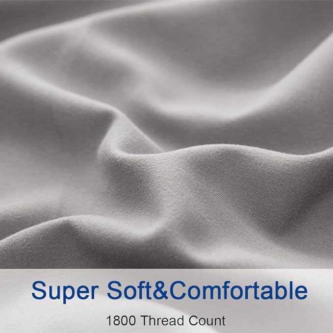 SONORO KATE Sheets Super Soft Microfiber 1800 Thread Count 16 Inch Deep Pocket 4 Piece Queen Grey - LeafyLoom