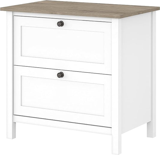 Bush Furniture Mayfield 2 Drawer Lateral File Cabinet in Pure White and Shiplap Gray - LeafyLoom