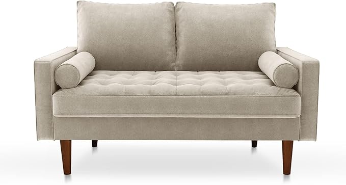 Velvet Furniture for Small Spaces, Mid-Century Modern Loveseats for Living Room, Love Seat Couch Sofas, 58 Inches, Beige - LeafyLoom