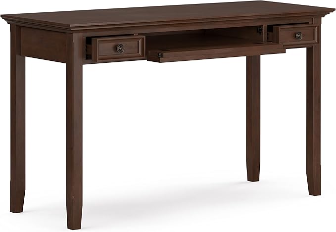 SIMPLIHOME Amherst SOLID WOOD Transitional 54 Inch Wide Desk in Russet Brown, For the Office Desk, Writing Table, Workstation and Study Table - LeafyLoom