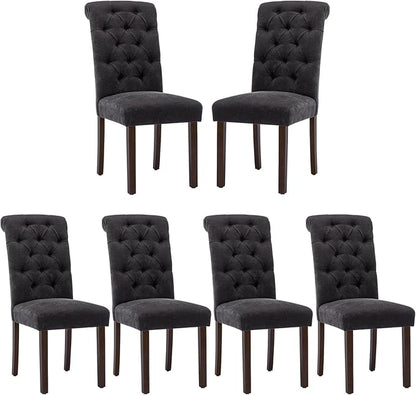 COLAMY Button Tufted Dining Chairs Set of 6, Parsons Upholstered Fabric Dining Room Chairs Kitchen Chairs with Wood Legs and Padded Seat, Black - LeafyLoom