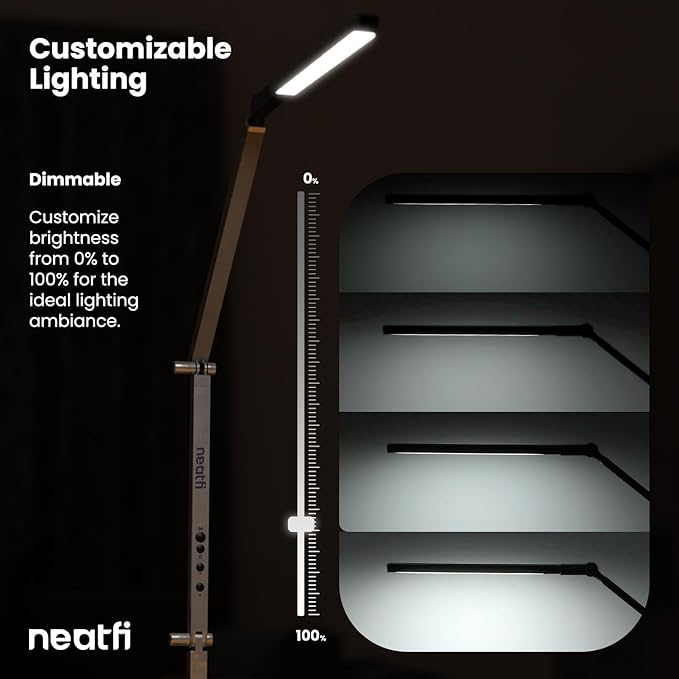 Neatfi LED Desk Lamp with Clamp, Touch & Remote Controlled, Stepless Dimming, 3 Color Modes, 3000-6000K, Detachable Shade, Flicker-Free, 360° Rotation, Wide Angle Lighting (Modern, Silver) - LeafyLoom