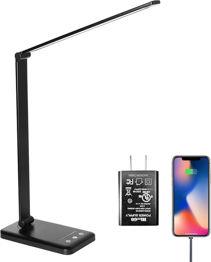 LED Desk Lamp,Eye-Caring Table Lamps,Stepless Dimmable Office Lamp with USB Charging Port,Touch/Memory/Timer Function,25 Brightness Lighting,Foldable Lamp for Reading,Studying,Working - LeafyLoom