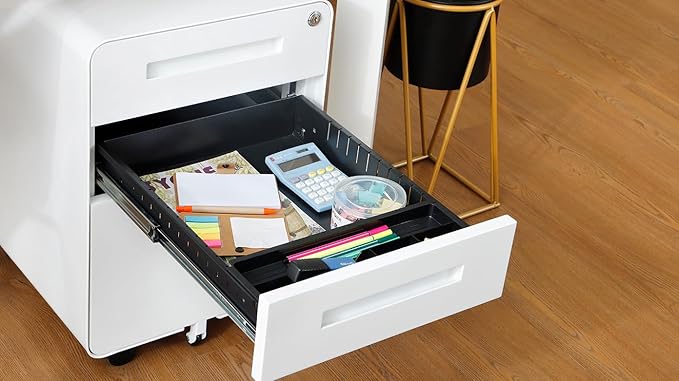 3 Drawer Mobile Desk Office with Lock and Wheels,Versatile Storage Cabinets w/Anti-Tilting Cold Rolled Steel Waterproof Moisture-Proof,for Legal/Letter/A4 Files,White - LeafyLoom