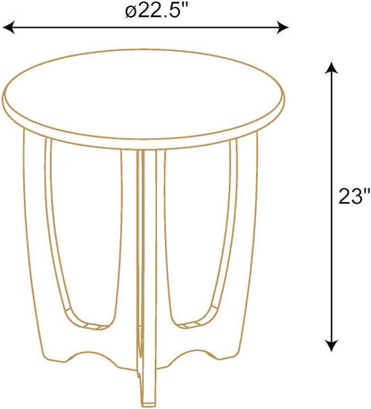 FINECASA Round End Table Small Rustic Side Table with Curved Legs Farmhouse Side Table Living Room, Bedroom, Entryway, Bedside, Nightstand (Grey) - LeafyLoom