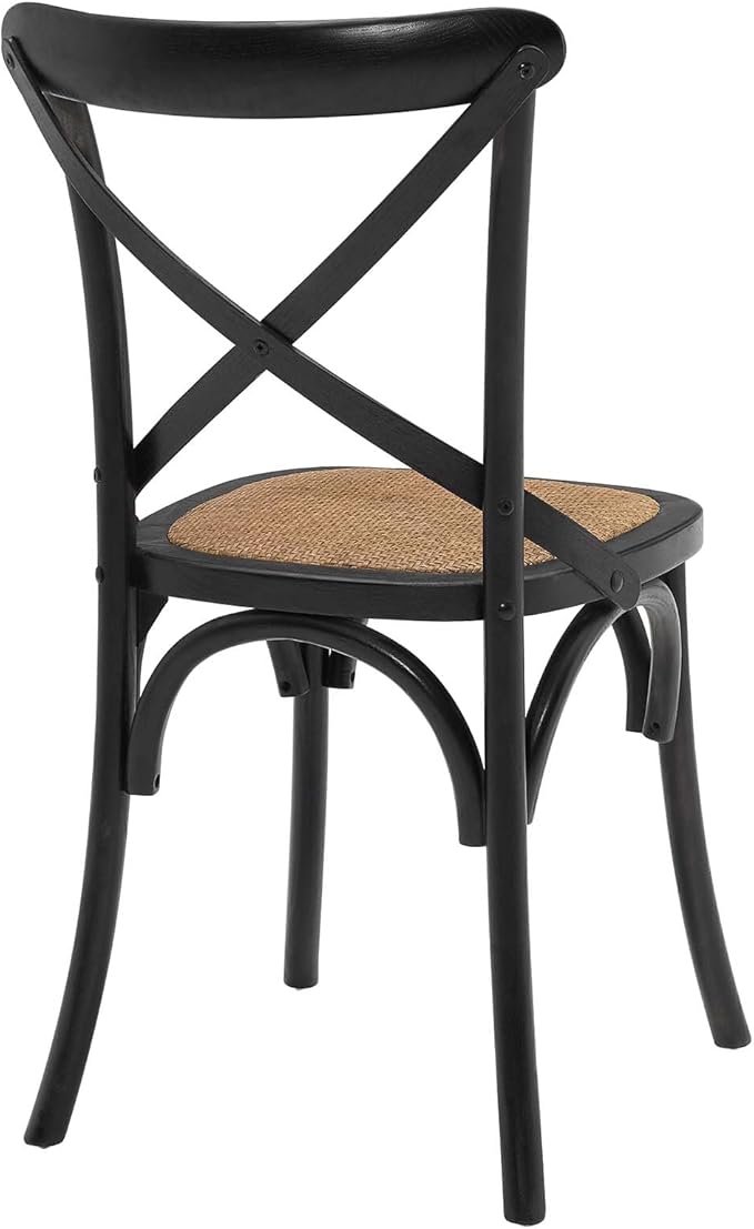 Modway Gear Rustic Modern Farmhouse Elm Wood Rattan Dining Chair in Black - LeafyLoom