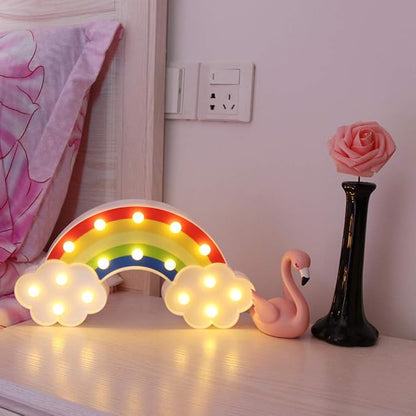 GUOCHENG Rainbow Marquee Night Light Battery Operated LED Night Table Lamps for Children Bedroom Nursery, Christmas Birthday Gifts for Kids - LeafyLoom