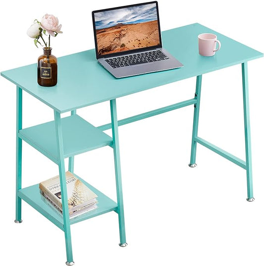 VECELO 43 Inch Computer Modern Student Writing home-office, Ladder Desk, Blue +Blue Leg - LeafyLoom