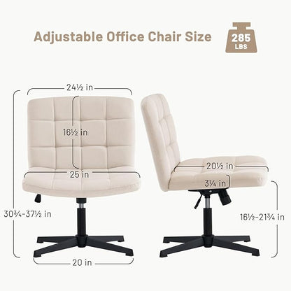 Furniliving Linen Office Desk Chair No Wheels, Armless Swivel Home Office Chair Height Adjustable Wide Office Chair for Bedroom, Modern Mid Back Accent Chair Computer Task Chair, Beige - LeafyLoom