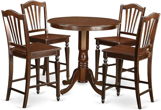 East West Furniture JACH5-MAH-W 5 Piece Kitchen Counter Height Dining Table Set Includes a Round Wooden Table with Pedestal and 4 Dining Chairs, 36x36 Inch, Mahogany - LeafyLoom