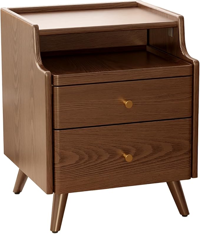 Solid Wood Nightstand, Nightstand with Drawers, Walnut Bedside Table for Bedroom - LeafyLoom