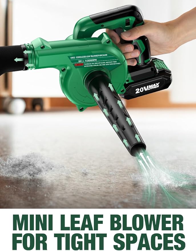 K I M O. Cordless Leaf Blower Vacuum Combo 4 IN 1, 3 Nozzles for Inflation & Compression,3 Modes & Variable Speed, 20000RPM 150MPH, 2X2.0Ah Battery, Extended Tube, Mini Leaf Blowers for Lawn Care|Yard - LeafyLoom