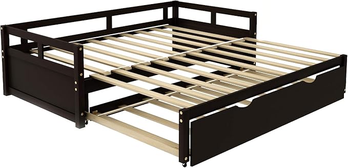 Merax Wooden Daybed Extendable Bed, Twin to King Daybed Frame for Bedroom Living Room, No Box Spring Needed - LeafyLoom