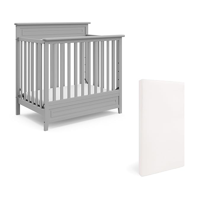 STORKCRAFT Petal 4-in-1 Convertible Mini Crib (Pebble Gray) – GREENGUARD Gold Certified, Converts to Daybed and Twin-Size Bed, Includes Bonus 2.75-inch Mini Crib Mattress - LeafyLoom