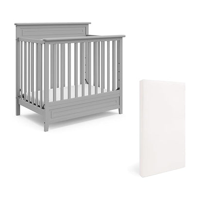 STORKCRAFT Petal 4-in-1 Convertible Mini Crib (Pebble Gray) – GREENGUARD Gold Certified, Converts to Daybed and Twin-Size Bed, Includes Bonus 2.75-inch Mini Crib Mattress - LeafyLoom