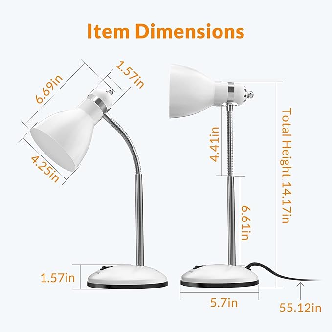 LEPOWER Metal Desk Lamp, Adjustable Goose Neck Table Lamp, Eye-Caring Study Desk Lamps for Bedroom, Study Room and Office (White) - LeafyLoom