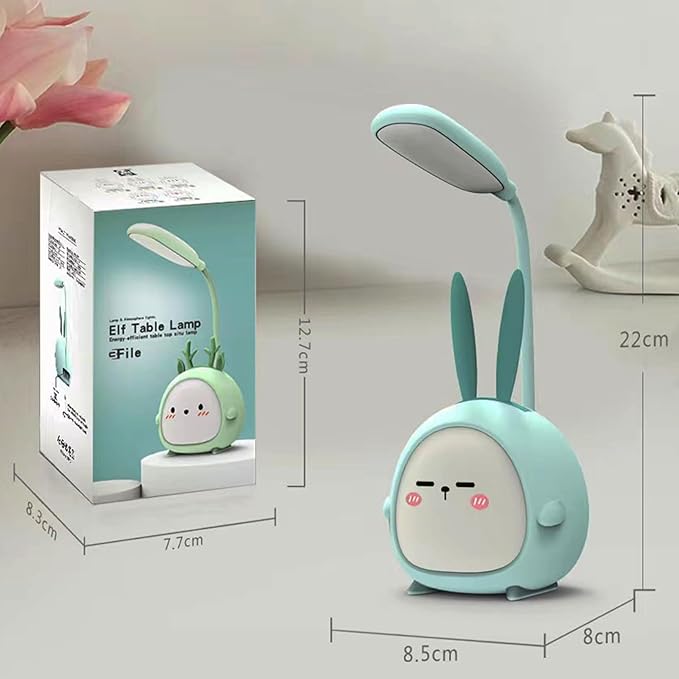 Cute Bunny Desk Lamp, Portable LED Desk Lamps with Night Light,Rabbit Foldable USB Rechargeable Reading Light for Children Boys Girls Study (Blue) - LeafyLoom