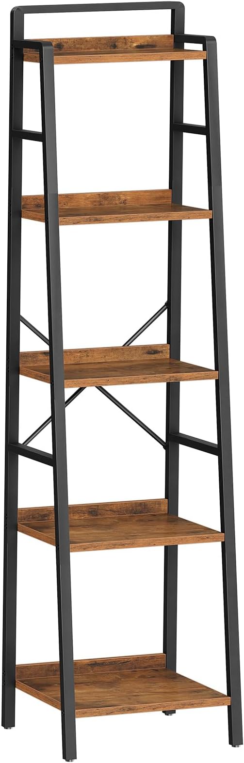 HOOBRO Bookcase, 5-Tier Narrow Bookshelf, Industrial Ladder Shelf, Skinny Bookshelf for Small Spaces, Corner Storage Shelf for Home Office, Living Room, Rustic Brown and Black BF35SJ01 - LeafyLoom