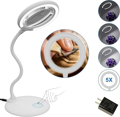 Magnifying Glass with Light and Stand, 5X Magnifying Lamp,Hands Free Desk Magnifying Glass,Desk Magnifiers with Light for Senior, Low Vision, Hobbies, Crafts - LeafyLoom