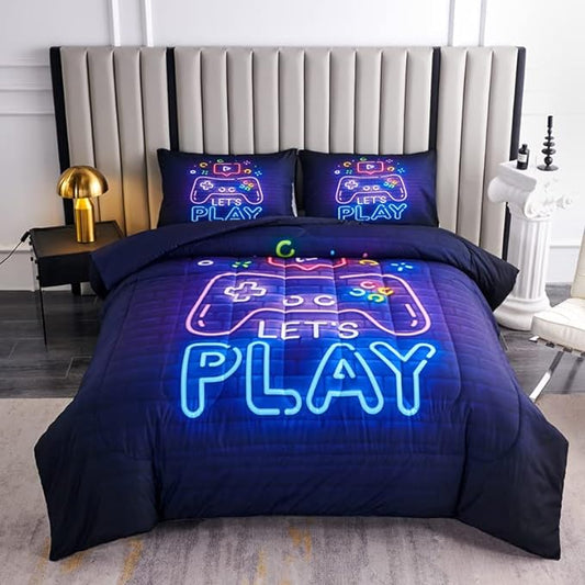 Teen Boy Comforter Set Queen,Kids Comforter Set for Boys,Gamer Bedding Sets for Boys,Boys Queen Bedding Set,Gaming Comforter Sets Including 1 Gaming Comforter&2 Pillowcases - LeafyLoom