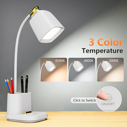 LED Desk Lamp with USB Charging Port Touch control 3 Color Modes, Stepless Dimming, Home office Desk Lamp, LED Small Desk Lamp in University Dormitory, Study Desk Lamp, Gooseneck Lamp - LeafyLoom