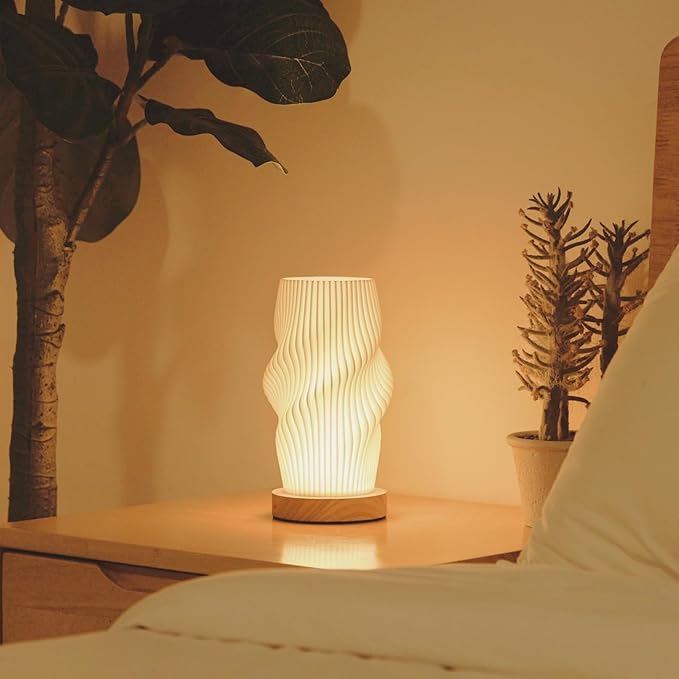 Bedside Lamps for Bedroom Nightstand Lamp,Vintage Style Striped Small Night Light Lamp,Gold Mini Modern Lamp with Woodbase,Gold Mini Table Lamp LED Lights for Living Room,Dorm,Kids Room,Office - LeafyLoom