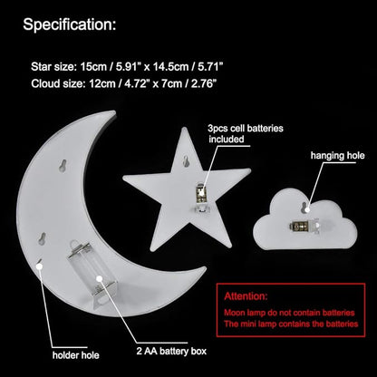 GUOCHENG Lovely White Moon Star Cloud Light Set Battery Operated LED Marquee Light Sign Warm White Bedside Lamps for Kids Children Bedroom Nursery, Baby Standing Night Light - LeafyLoom