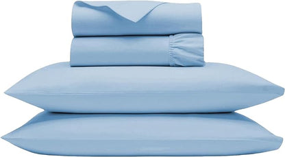 Bluemoon Homes 1000 Thread Count Queen Sheets - 100% Egyptian Cotton Sateen Bed Sheets Deep Pocket (18"), Cotton Sheets Queen Size Set, Cool Crisp and Durable Bed Linen (Sky Blue) - LeafyLoom