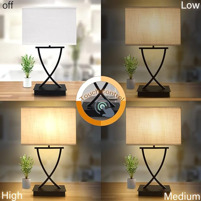 3-Way Dimmable Touch Control Medium Table Lamp with Type C/USB Charging Port and 1 AC Outlet White Shade 21.38" Bedside Nightstand Lamp for Bedroom Living Room Office and Hotel Bulb Included - LeafyLoom