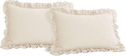 Lush Decor Reyna Ruffle Comforter Set - 3 Piece Cozy Ruffled Bedding Set - Timeless Elegance and Comfort for Dorm Room - Full/ Queen, Ivory - LeafyLoom