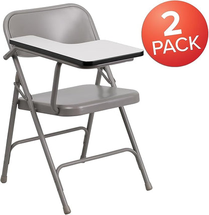 Flash Furniture Rutherford Steel Folding Chair with Right Handed Tablet Arm, Commercial Foldable Conference Room Tablet Arm Chair, Set of 2, Gray - LeafyLoom