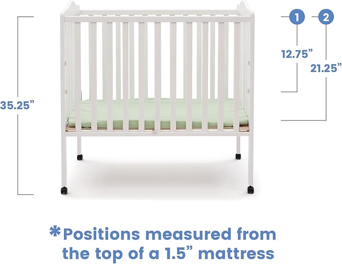 Delta Children Folding Portable Mini Baby Crib with 1.5-inch Mattress - Greenguard Gold Certified, White - LeafyLoom